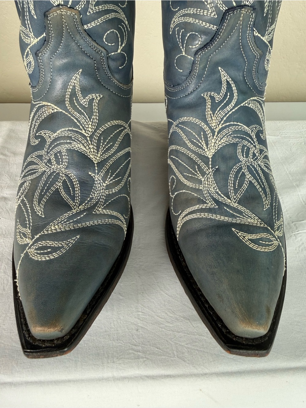 Dan Post Nora Blue Leaf Stitch Leather Western Cowboy Distressed Boots Size 8 - Picture 5 of 16